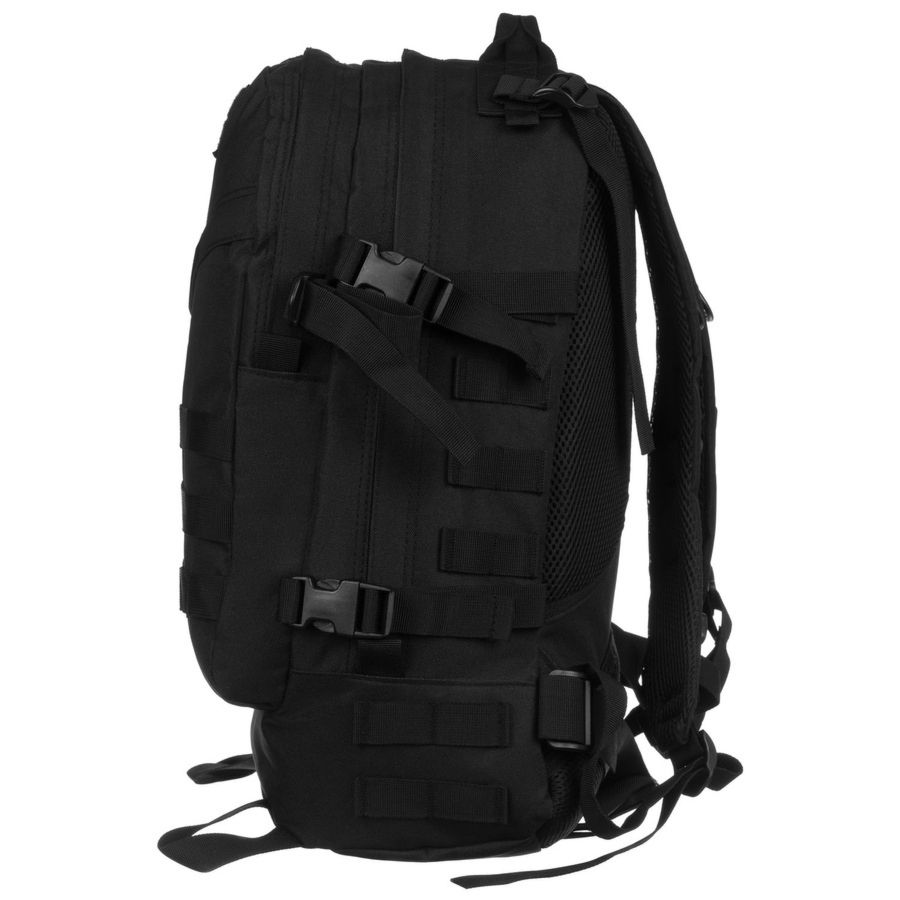 Czarny plecak militarny zawieszony na regulowanych szelkach, trzykomorowy - Peterson