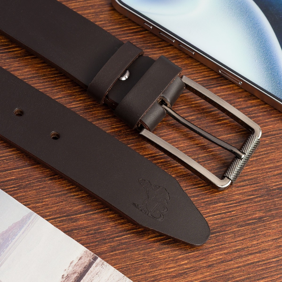 Skórzany pasek męski skóra naturalna licowa brązowy premium Beltimore E20 : Kolory - brązowy, beżowy, Rozmiar pasków - r.105-120 cm