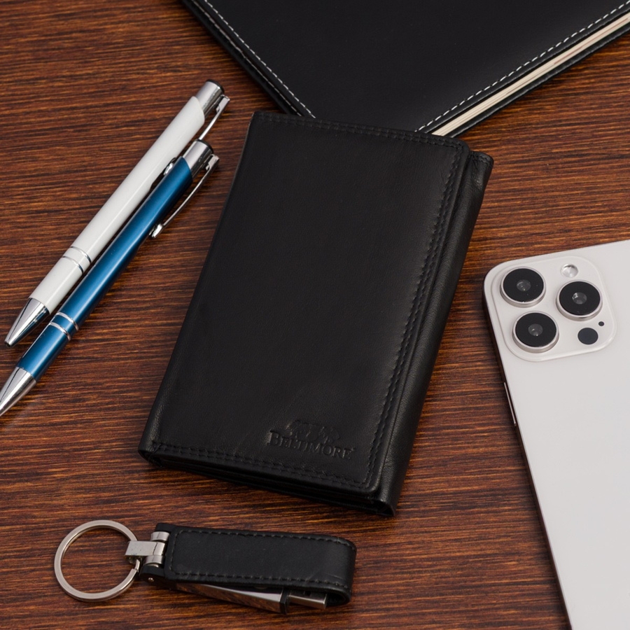 Męski portfel skórzany pionowy klasyczny RFiD duży czarny premium Beltimore P05