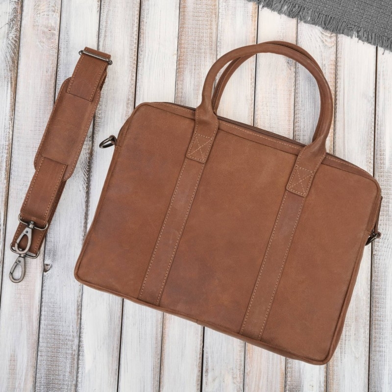 Męska torba skórzana na dokumenty na laptopa koniakowa Paolo Peruzzi IM-05-CG