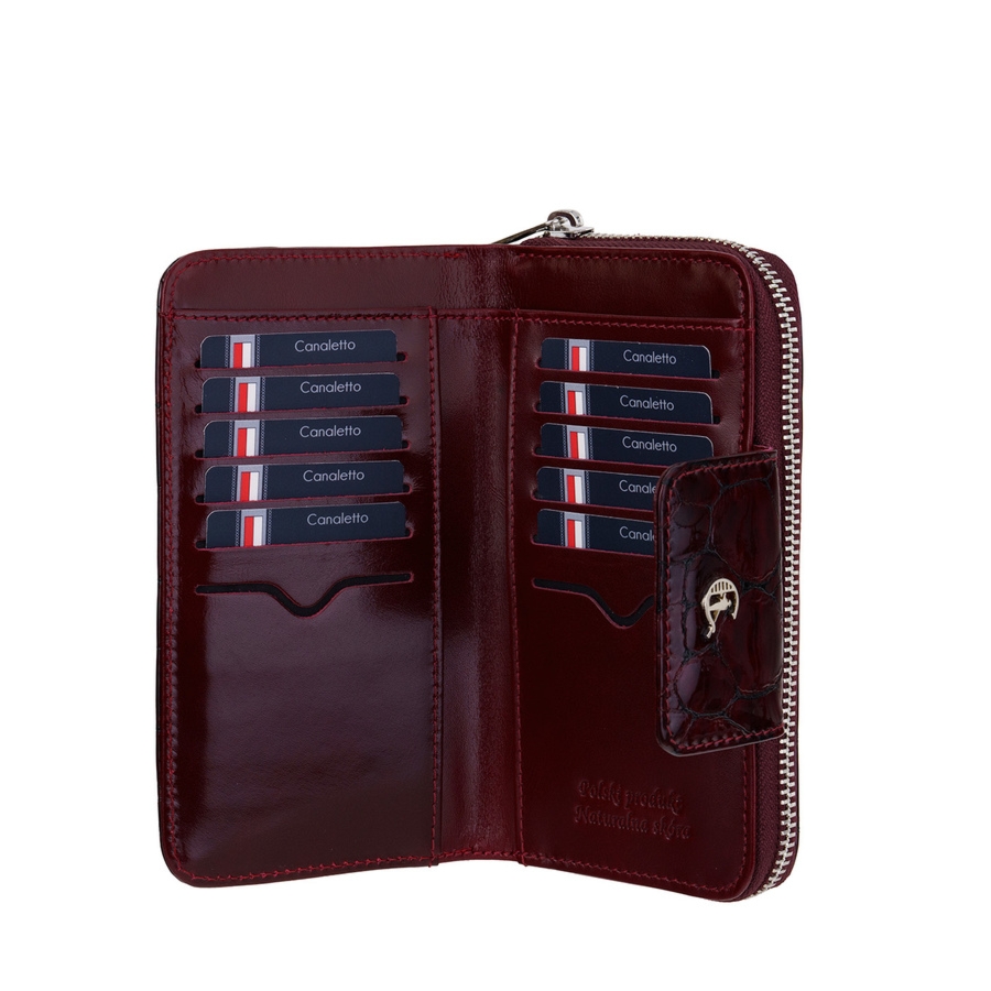 Damski portfel Canaletto z bordowej lakierowanej skóry – Luksus, Styl i Bezpieczeństwo w Jednym PD2006s78 RFID
