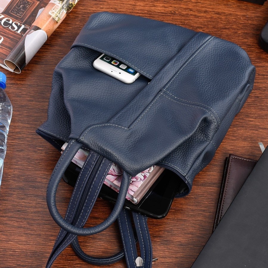 Granatowy Plecak Damski Skórzany Trójkąt Pojemny Beltimore Q60