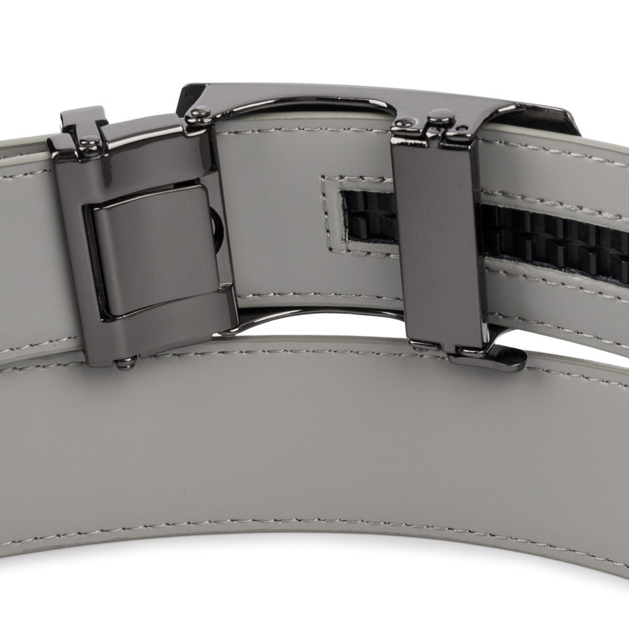 Pasek męski skórzany klamra automatyczna jasno szary Beltimore A49 : Kolory - szary, srebrny, Rozmiar pasków - r.100-115 cm