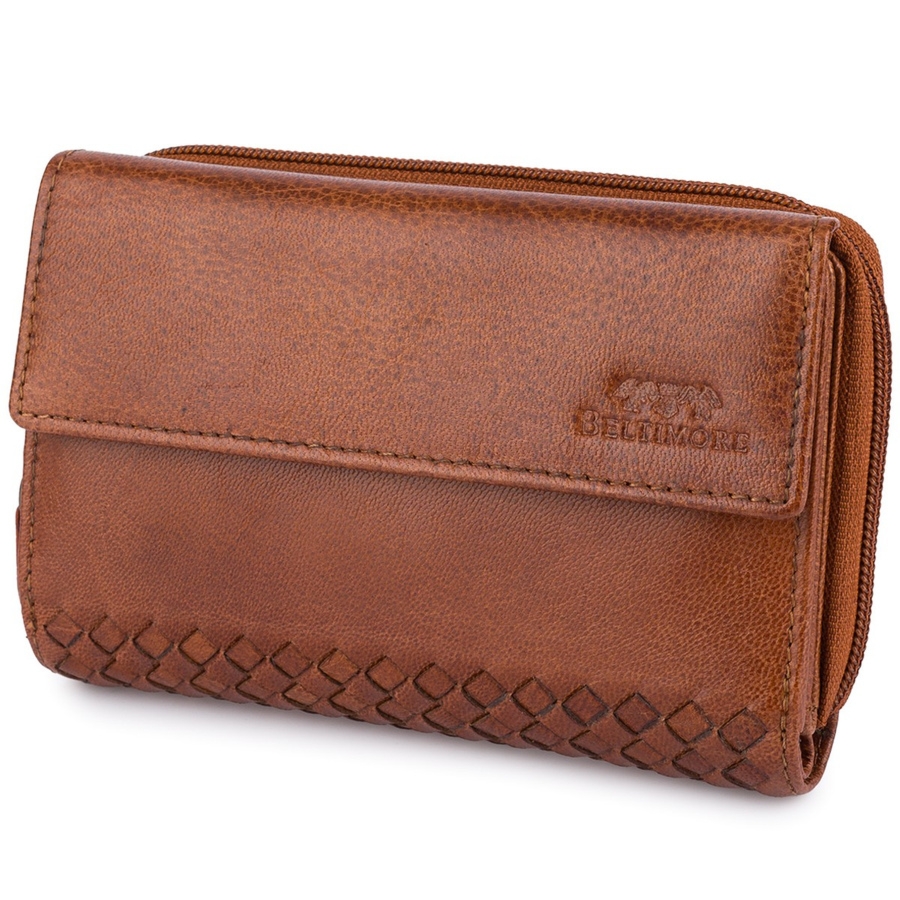 Brązowy Portfel Damski Skórzany Poziomy Vintage Plecionka Beltimore Q62