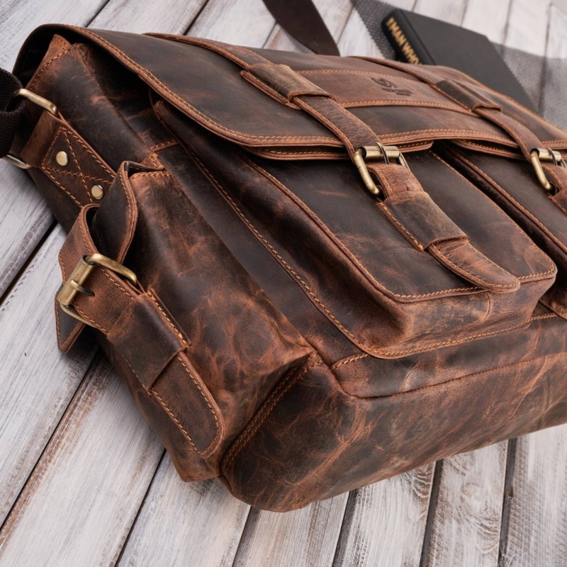 TORBA MĘSKA NA RAMIĘ NA LAPTOPA SKÓRZANA VINTAGE PAOLO PERUZZI T-106-HBR