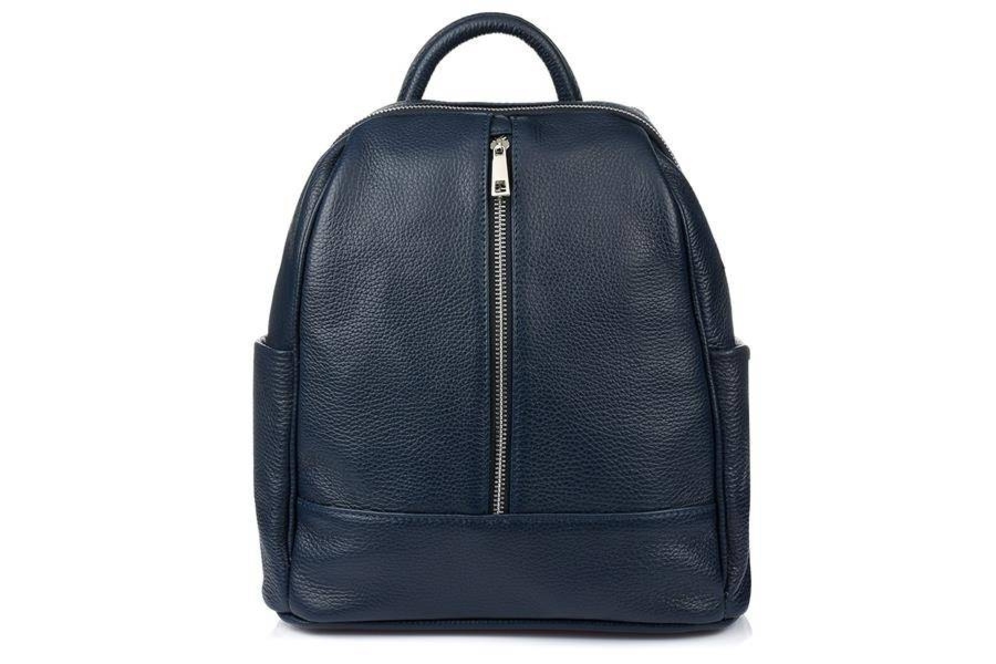 Granatowy Włoski Plecak Skórzany A4 damski pojemny solidny C78