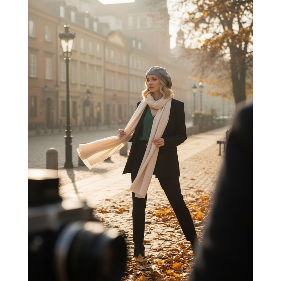 Ciepły, szary beret damski wykonany z akrylu - Rovicky