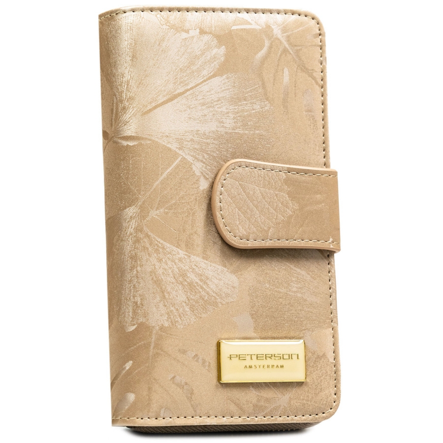 Beżowy portfel w orientacji pionowej wykonany ze skóry naturalnej i ekologicznej - Peterson