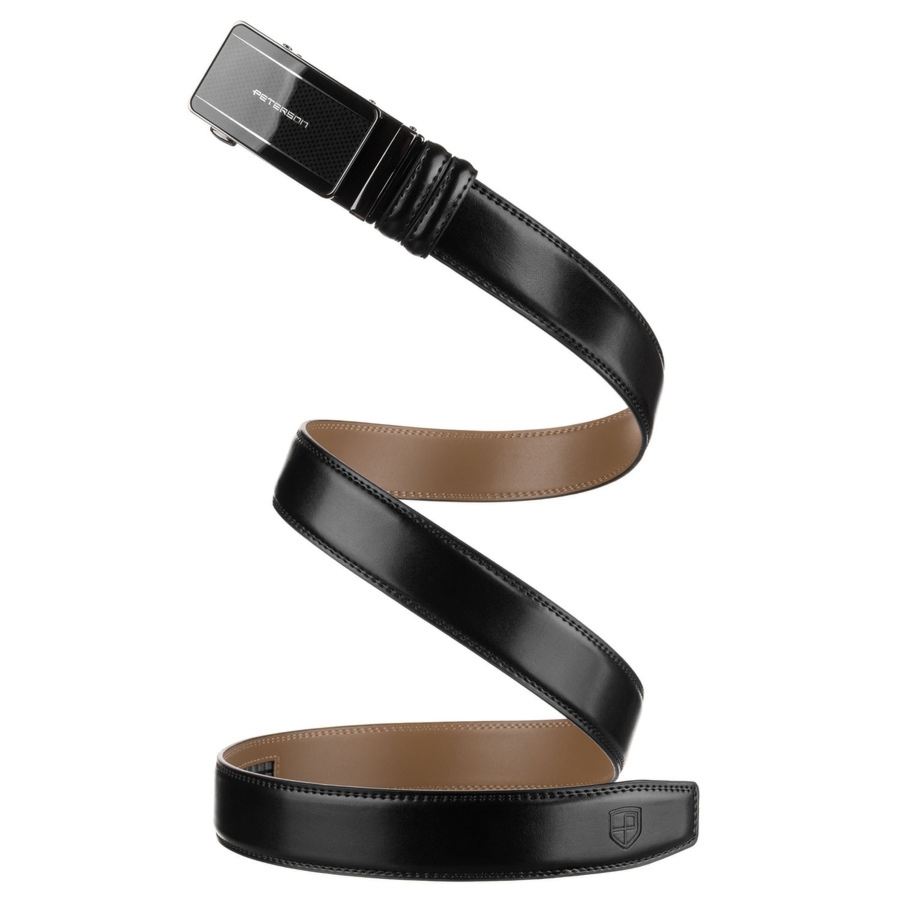 Czarny pasek męski z automatyczną klamrą wykonany ze skóry naturalnej - Peterson