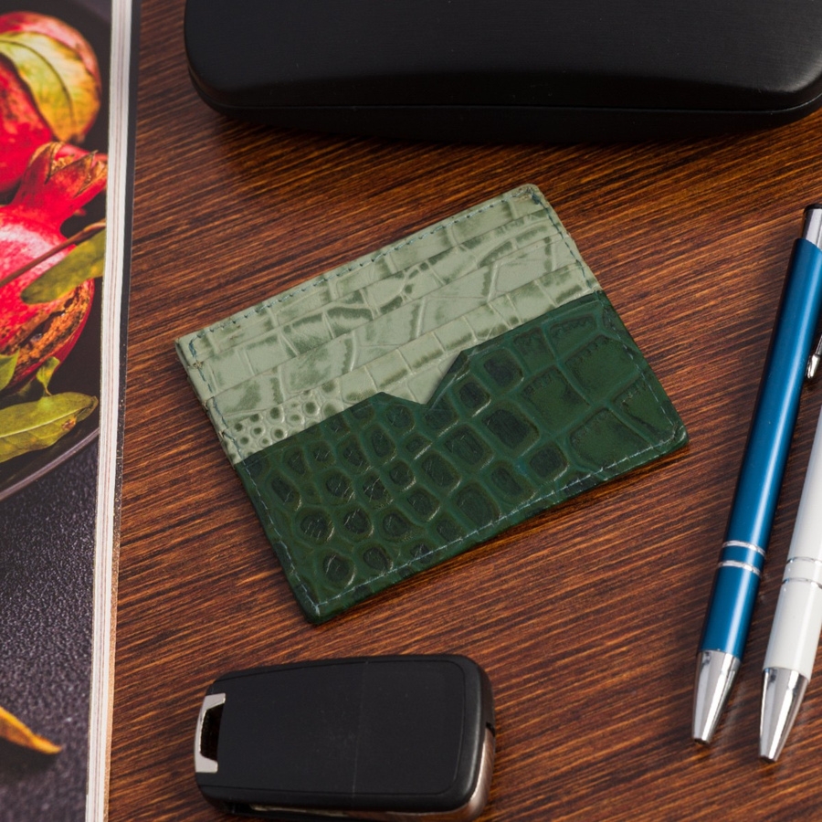 Etui na dokumenty karty wizytówki skórzane slim portfel zielone Beltimore E49