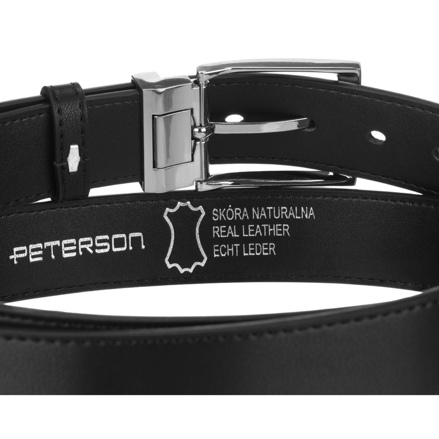 Czarny, szeroki pasek męski wykonany ze skóry naturalnej - Peterson