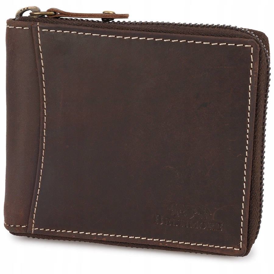 Portfel skórzany duży poziomy RFiD nubuk brązowy zasuwany skóra Beltimore H01