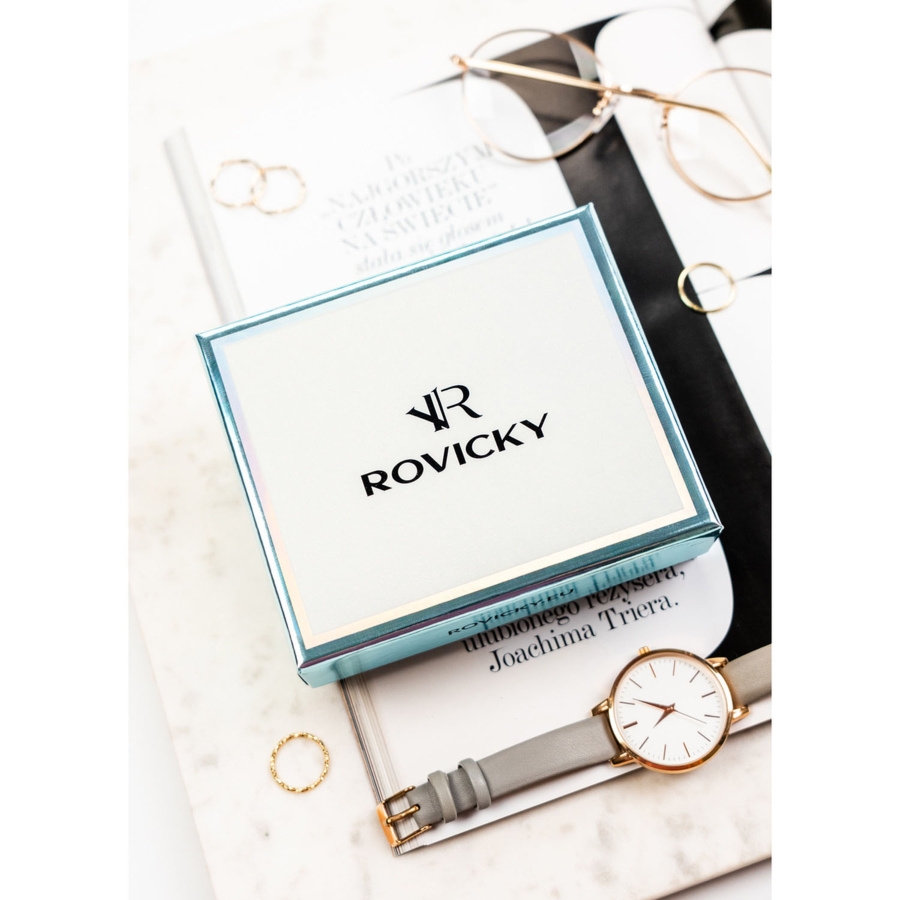 Beżowy portfel damski ze skóry ekologicznej zamykany na zatrzask - Rovicky