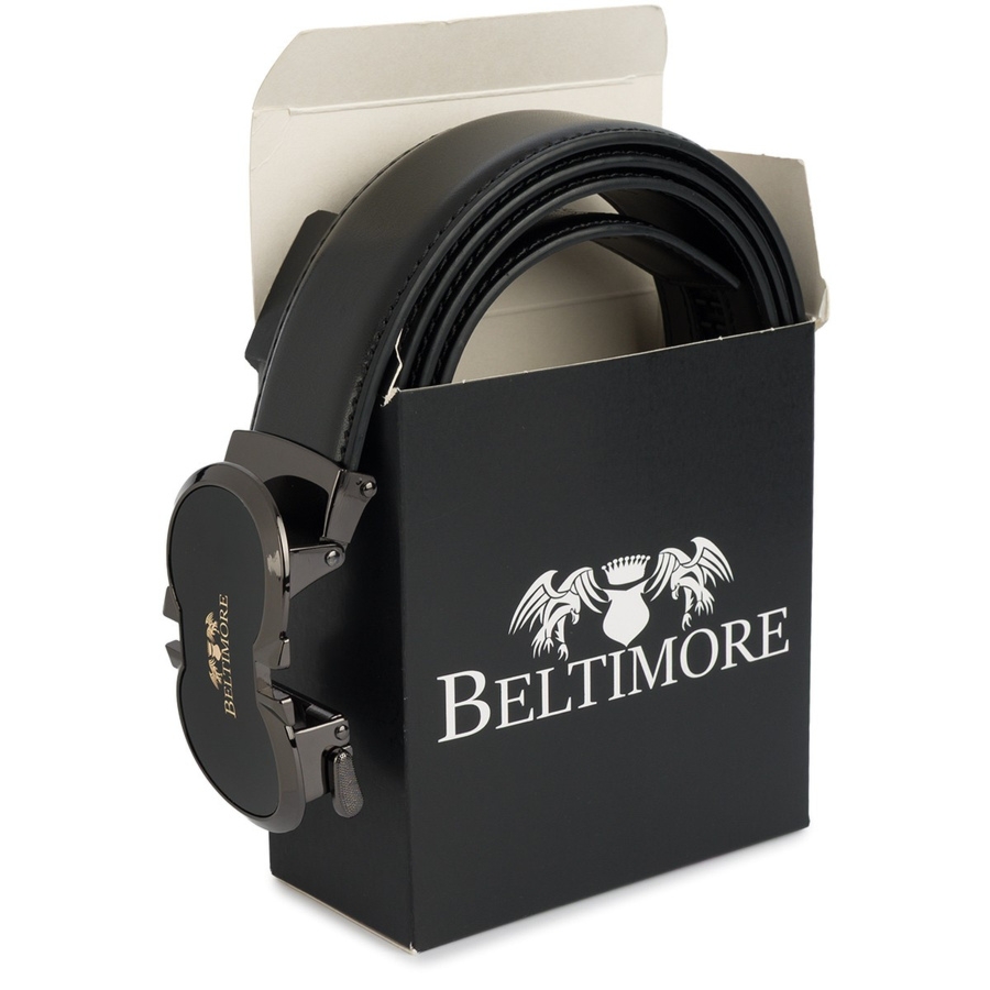 Pasek męski skórzany do spodni casual garnituru automat czarny Beltimore A39 : Kolory - czarny, Rozmiar pasków - r.120-135 cm