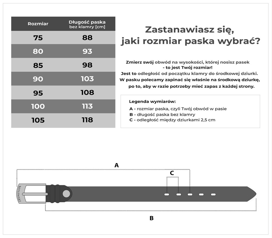 Pasek damski BETLEWSKI Szary 100