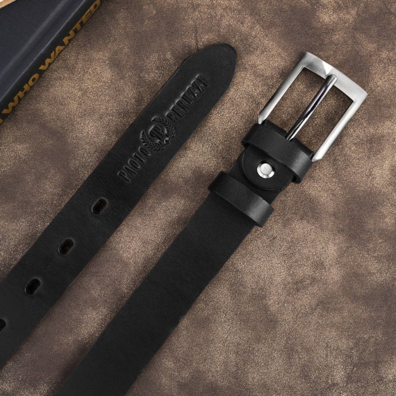 Pasek męski skórzany premium z klasyczną klamrą elegancki czarny 110 cm Paolo Peruzzi PG-09-BL-110