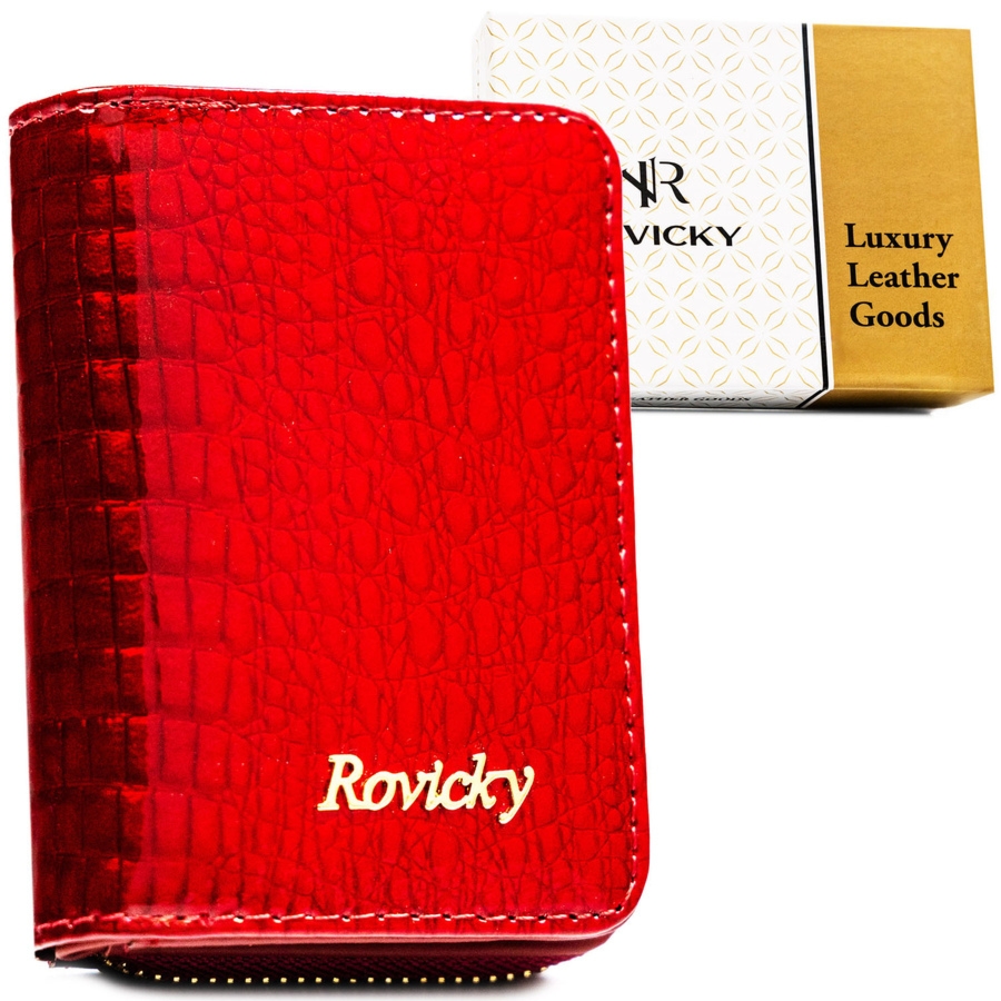 Lakierowany, skórzany portfel damski w czerwonym kolorze zamykany suwakiem RH-33-1-RS Rovicky