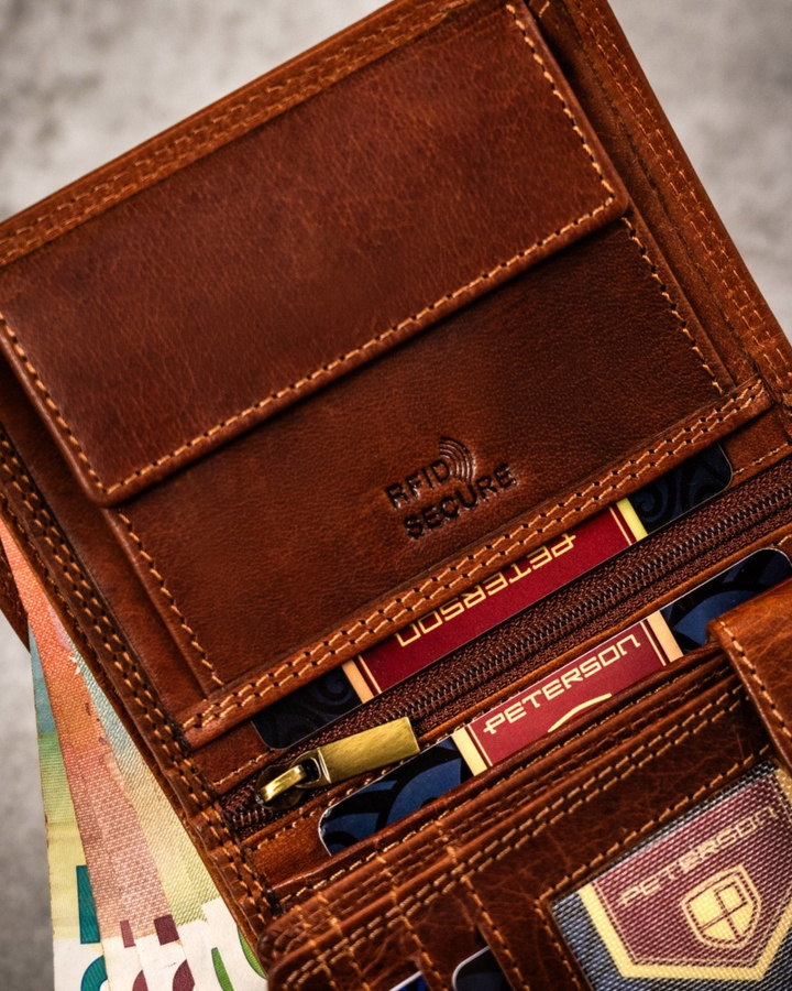 Portfel skórzany Peterson znak zodiaku PTN N4-EBS brązowy