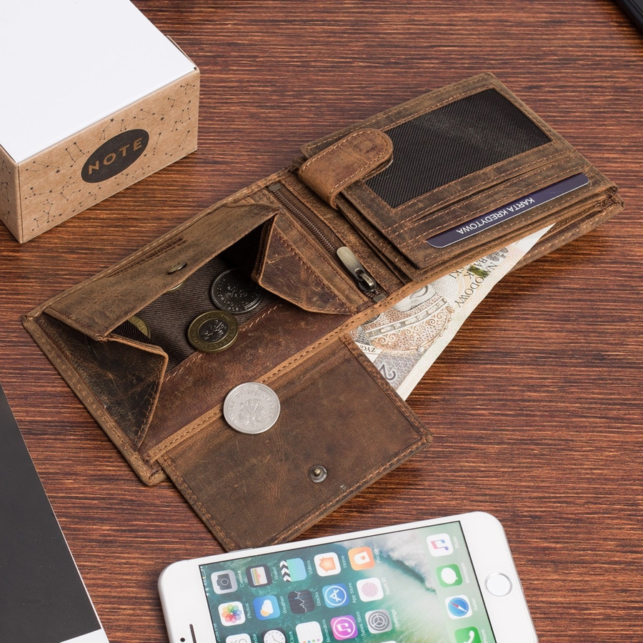 Portfel skórzany męski brązowy nubuk poziomy skóra ciężarówka RFiD Beltimore R93