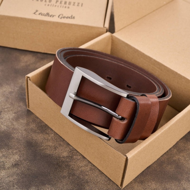 Pasek męski skórzany premium z klasyczną klamrą elegancki koniakowy 110 cm Paolo Peruzzi PG-08-CG-110