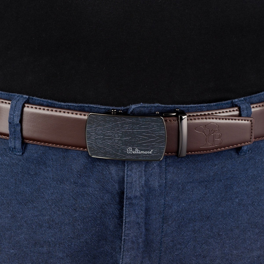 Pasek męski skórzany klamra automatyczna ciemno brązowy Beltimore A45 : Kolory - brązowy, beżowy, Rozmiar pasków - r.95-110 cm