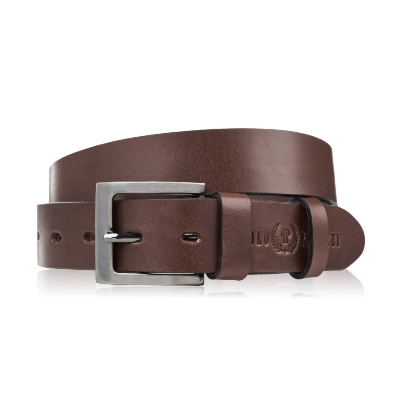 Pasek męski skórzany premium z klasyczną klamrą elegancki brązowy 100 cm Paolo Peruzzi PG-10-BR-100
