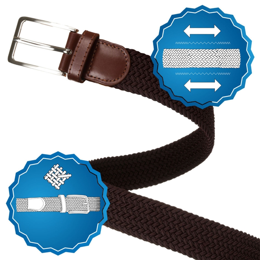 Brązowy pasek parciany z materiału syntetycznego i skóry ekologicznej - Rovicky