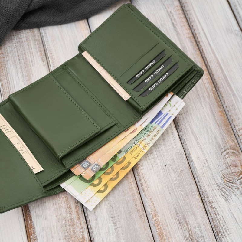 Portfel damski skórzany zielony w orientacji poziomej RFID Paolo Peruzzi AL-15-GB