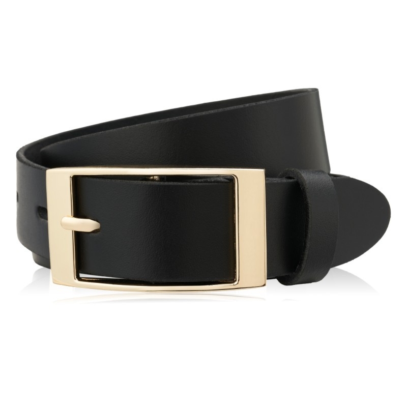 Pasek damski skórzany czarny 120 cm ze złotą klamrą Paolo Peruzzi PG-02-BLZ-120