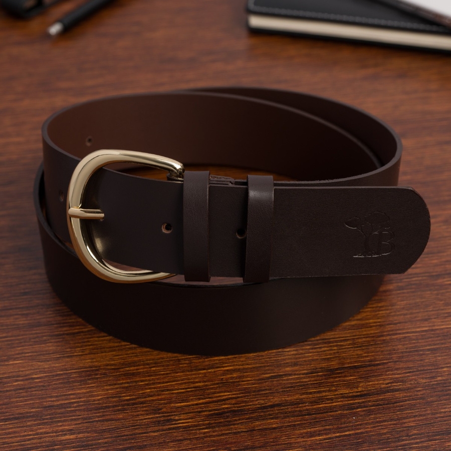 Skórzany pasek damski do spodni sukienki brązowy skóra nat 4 cm Beltimore D76 : Kolory - brązowy, beżowy, Rozmiar pasków - r.95-110 cm