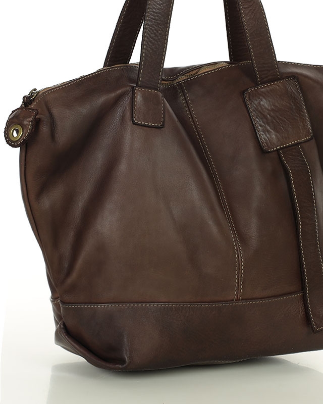 Duża torba shopper A4 z miękkiej włoskiej skóry Marco Mazzini brązowa