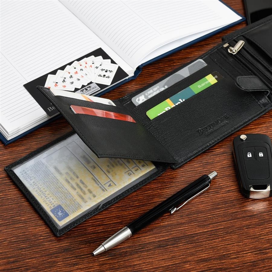 Zestaw męski skórzany premium Beltimore portfel pasek T92 : Kolory - czarny, Rozmiar pasków - r.85-100 cm