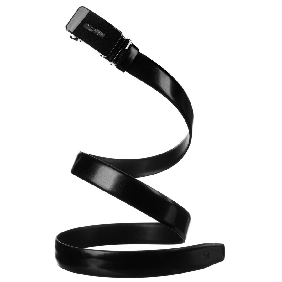 Pasek męski w czarnym kolorze wykonany ze skóry naturalnej z automatyczną klamrą - Peterson