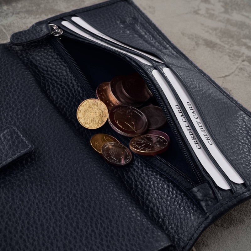 Duży portfel damski skórzany granatowy z miejscem na telefon kopertówka Paolo Peruzzi T-141-NV