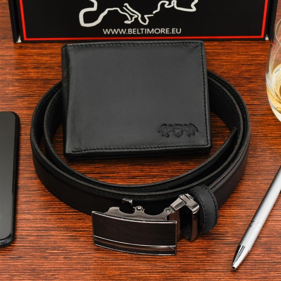 Zestaw męski skórzany portfel pasek duży Beltimore U89