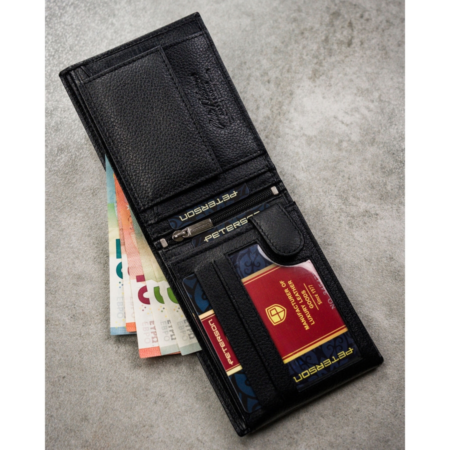 Klasyczny, czarny portfel męski ze skóry naturalnej - Peterson
