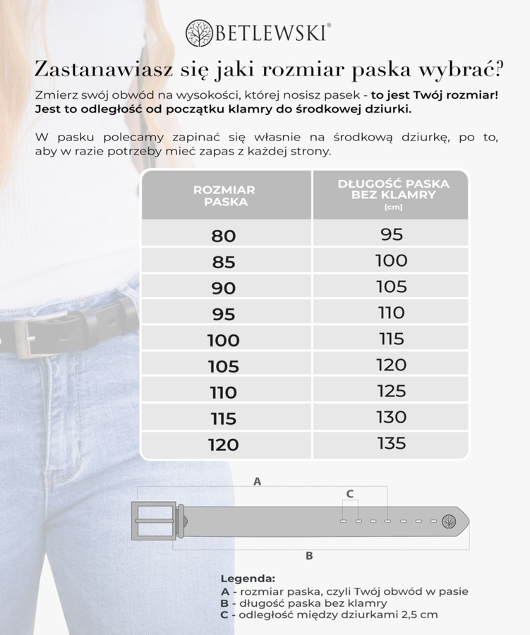 Skórzany pasek damski BETLEWSKI Czarny 90