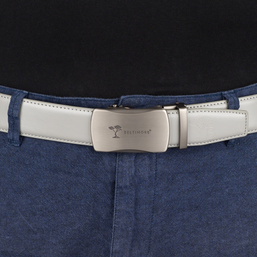 Pasek męski skórzany klamra automatyczna jasno szary Beltimore A50 : Kolory - szary, srebrny, Rozmiar pasków - r.95-110 cm