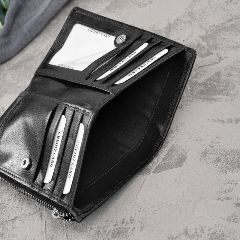 Portfel damski skórzany duży czarny z ochroną RFID Paolo Peruzzi T-140-BL