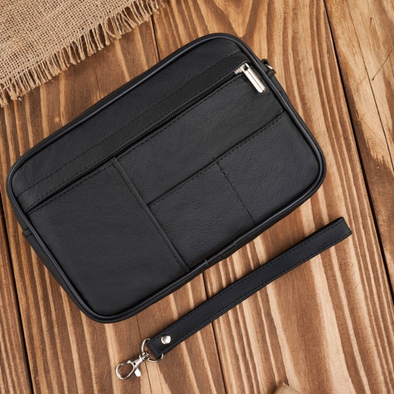 Saszetka męska skórzana do ręki praktyczna pakowna czarna Abruzzo ABR-10