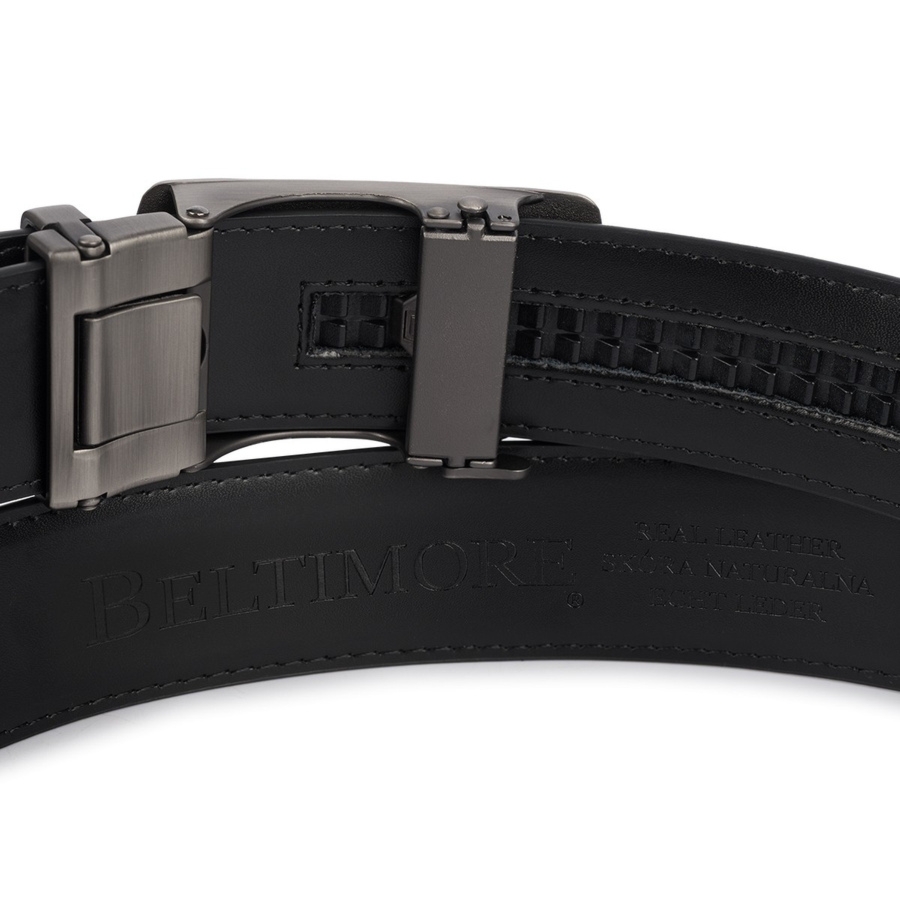 Pasek męski skórzany klamra automatyczna czarny Beltimore A51 : Kolory - czarny, Rozmiar pasków - r.130-145 cm