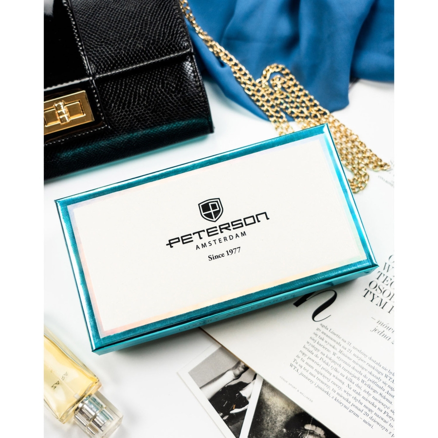 Wielokolorowy portfel damski z systemem RFID zamykany na zatrzask PTN PX22-1-NPK Peterson