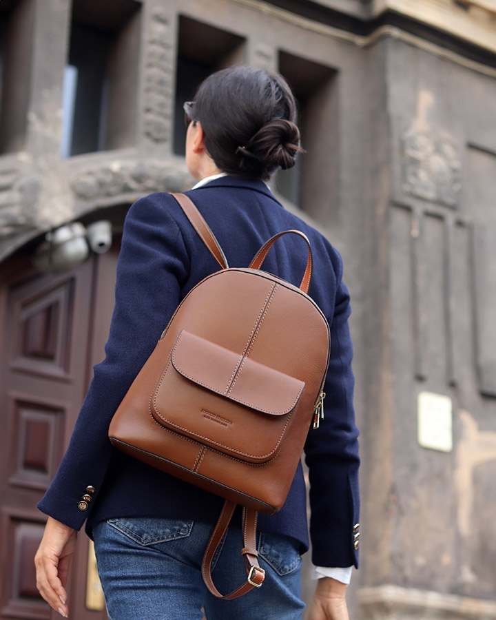 Elegancki plecak damski skórzany premium MARCO MAZZINI brązowy G11741a