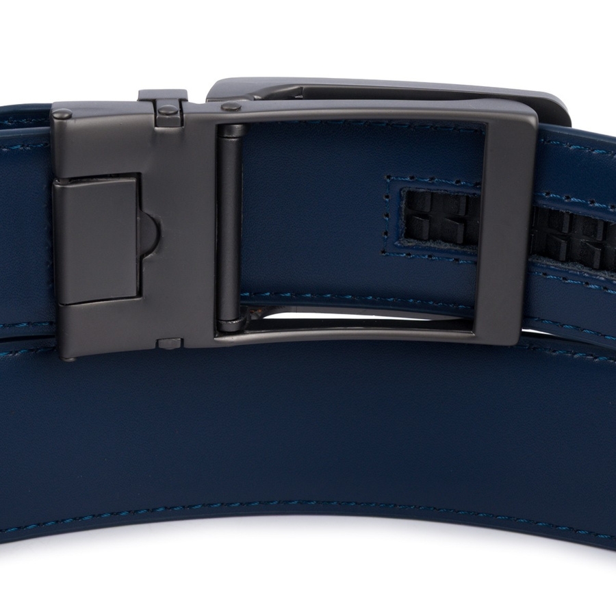 Pasek męski skórzany do spodni casual garnituru automat gładki granatowy Beltimore A41 : Kolory - granatowy, Rozmiar pasków - r.120-135 cm