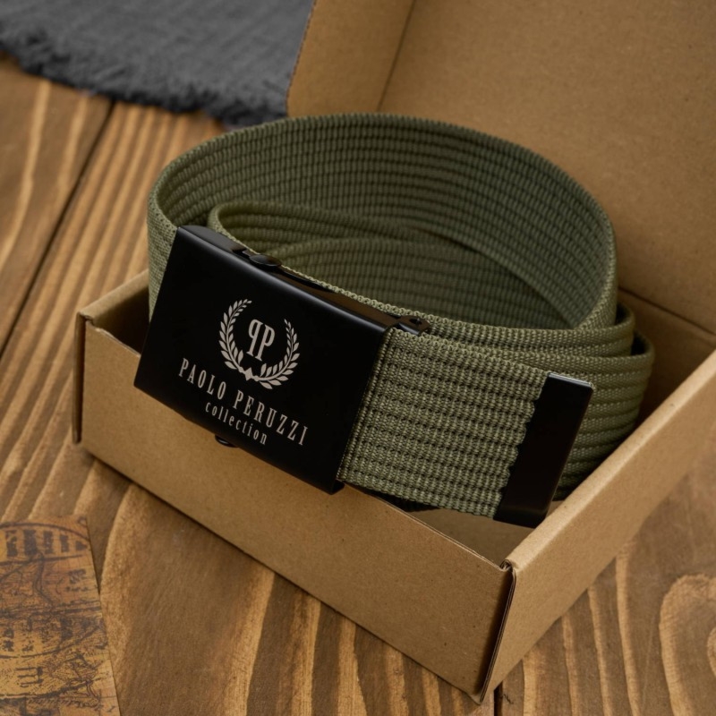 Pasek męski 115 cm pasek męski parciany ciemnozielony Paolo Peruzzi PW-29-115