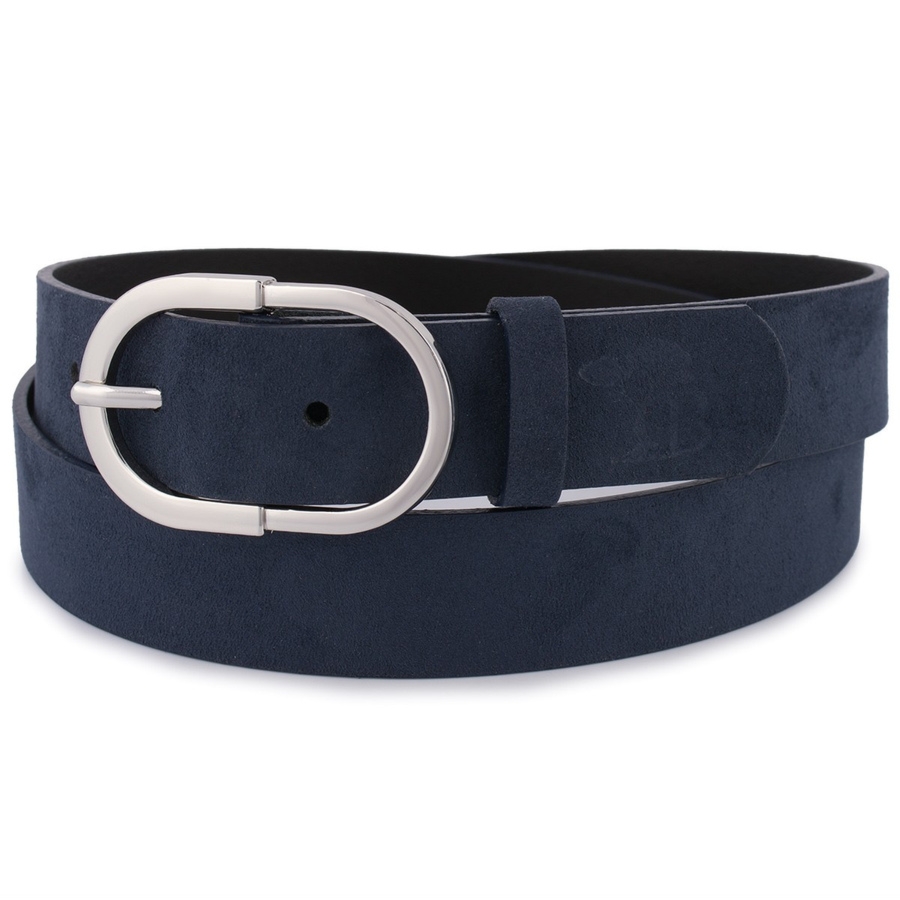 Skórzany pasek damski do spodni sukienki granatowy skóra nat. zamszowa 3 cm Beltimore D98 : Kolory - granatowy, Rozmiar pasków - r.115-130 cm