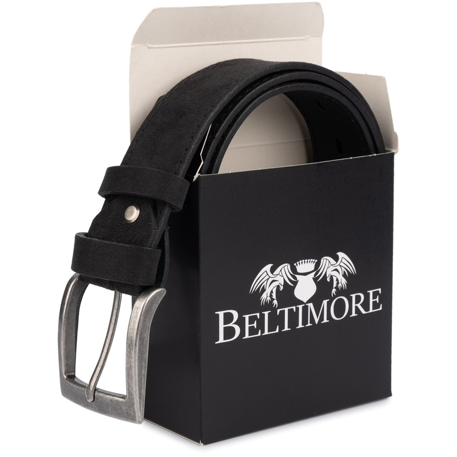 Pasek męski skórzany zamszowy skóra naturalna czarny Beltimore W44 : Kolory - czarny, Rozmiar pasków - r.105-120 cm