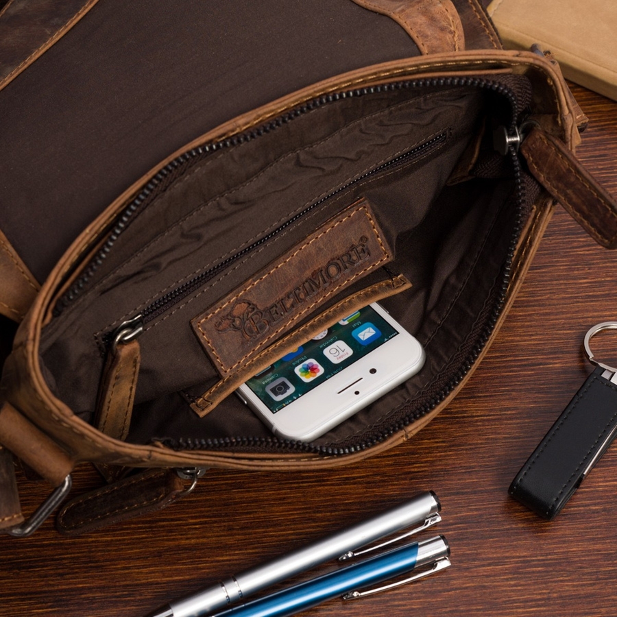 Torba męska skórzana na ramię zgrabna brązowa elegancka Beltimore N18