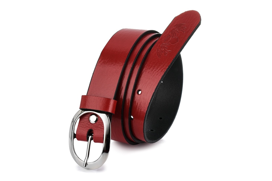 Beltimore skórzany damski pasek do spodni 3 cm czerwony U51 : Kolory - czerwony, Rozmiar pasków - r.115-130 cm