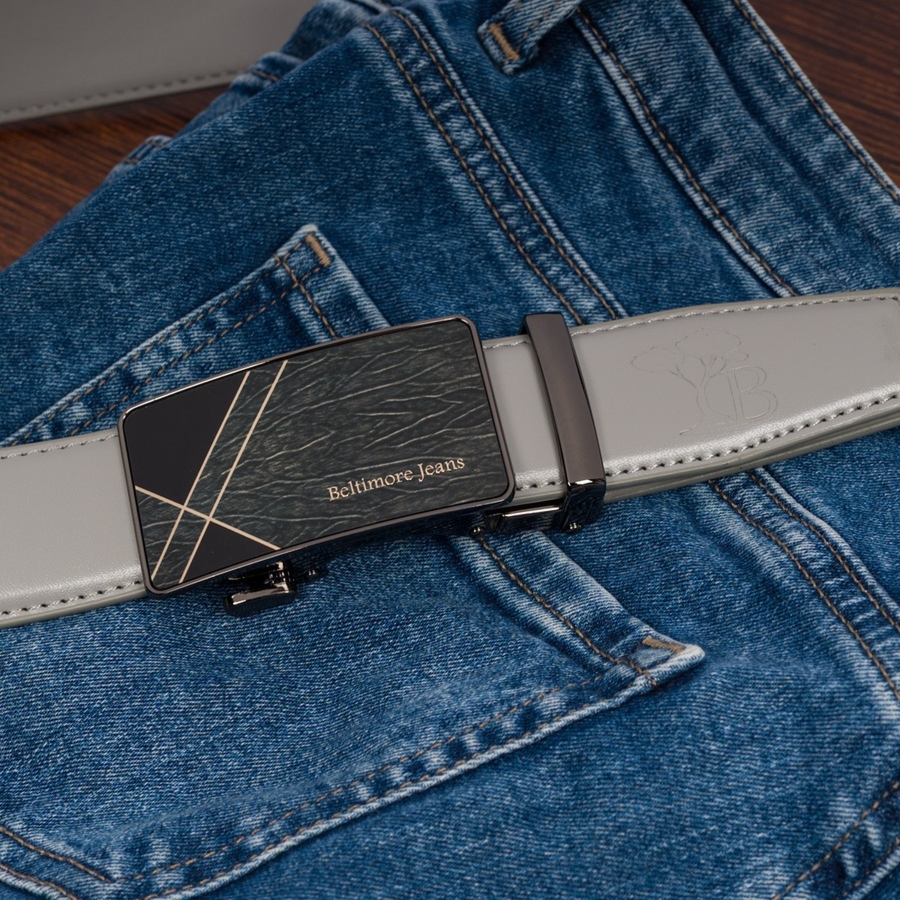 Pasek męski skórzany klamra automatyczna jasno szary Beltimore A46 : Kolory - szary, srebrny, Rozmiar pasków - r.105-120 cm